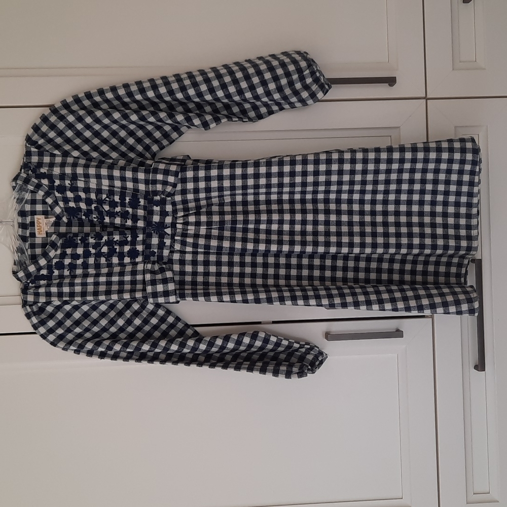 Happy by Pink Chicken dress. Navy plaid with embroidered chest. Size 12.
